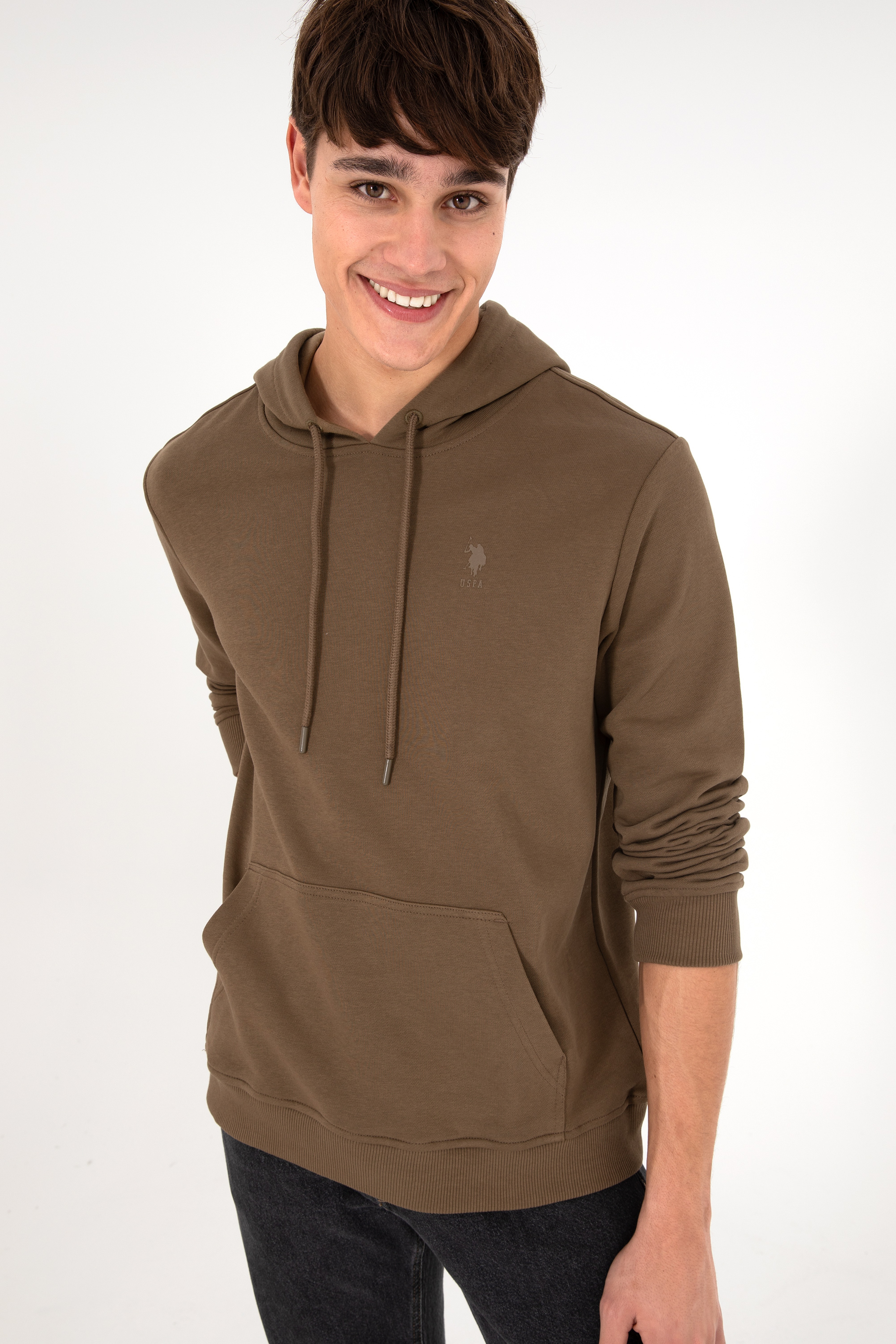 Erkek Haki Basic Sweatshirt - Image 5