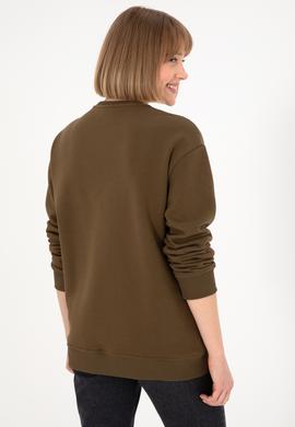 Erkek Bisiklet Yaka Haki Basic Şardonlu Sweatshirt - 50295148039