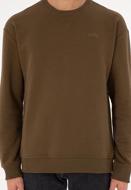 Erkek Bisiklet Yaka Haki Basic Şardonlu Sweatshirt - 50295148039