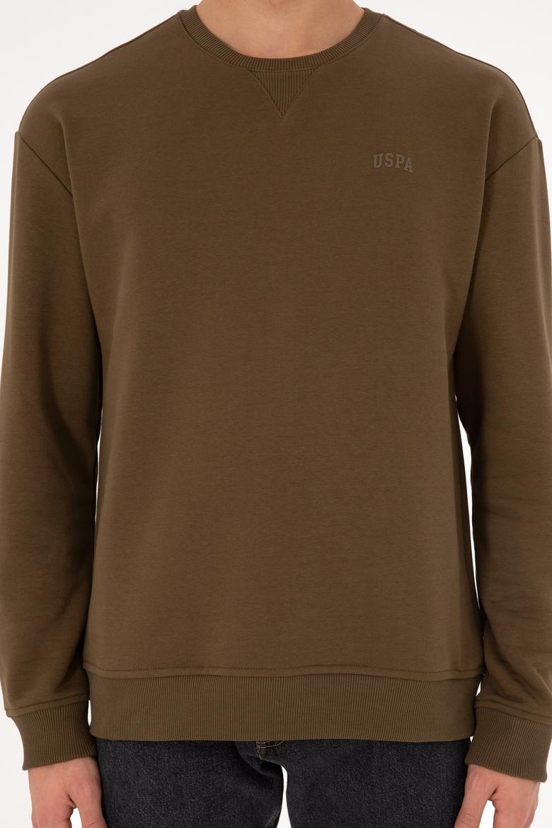 Erkek Bisiklet Yaka Haki Basic Şardonlu Sweatshirt - 50295148039