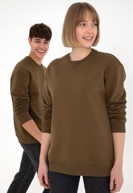 Erkek Bisiklet Yaka Haki Basic Şardonlu Sweatshirt - 50295148039
