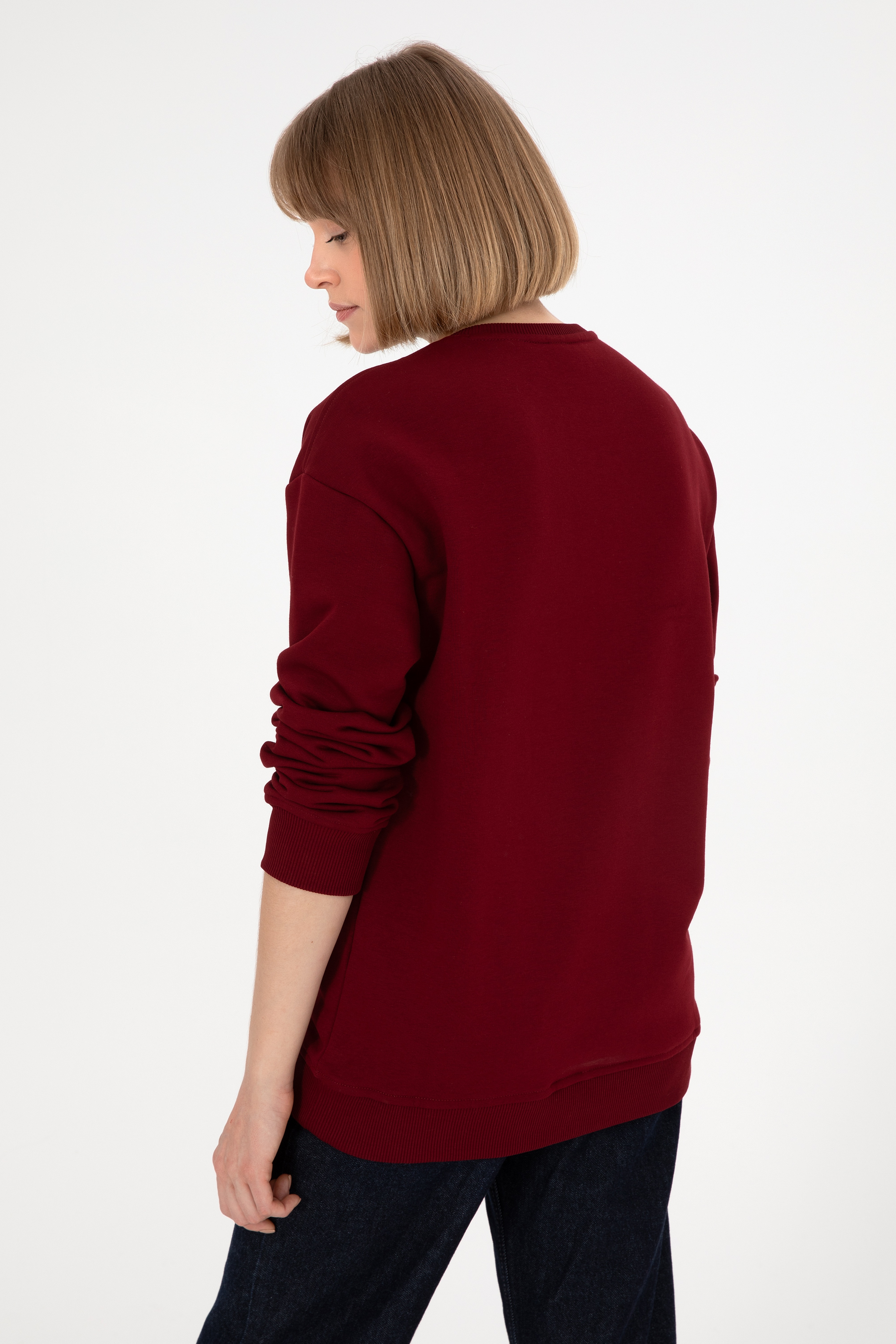 Erkek Bordo Basic Sweatshirt - Image 4