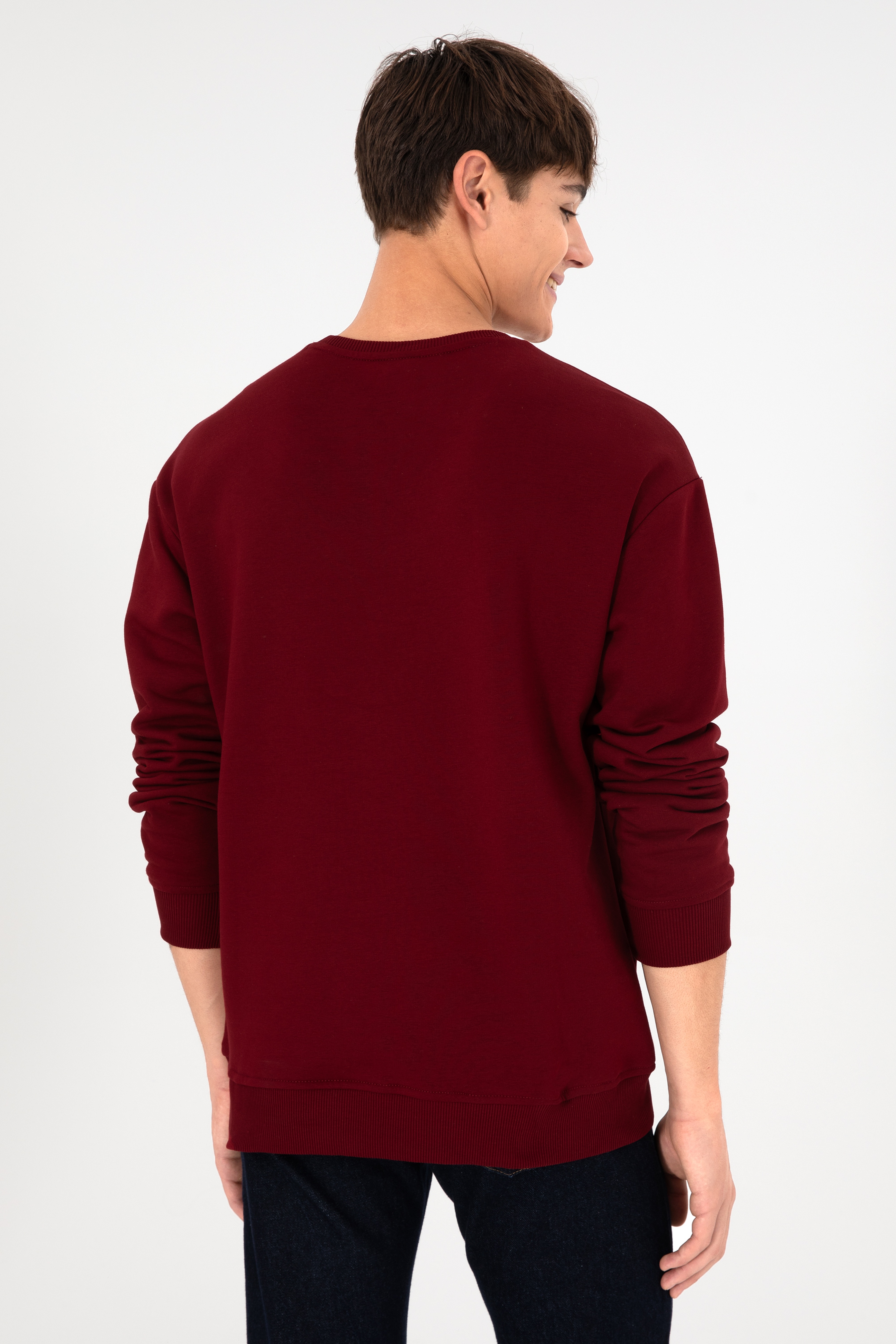 Erkek Bordo Basic Sweatshirt