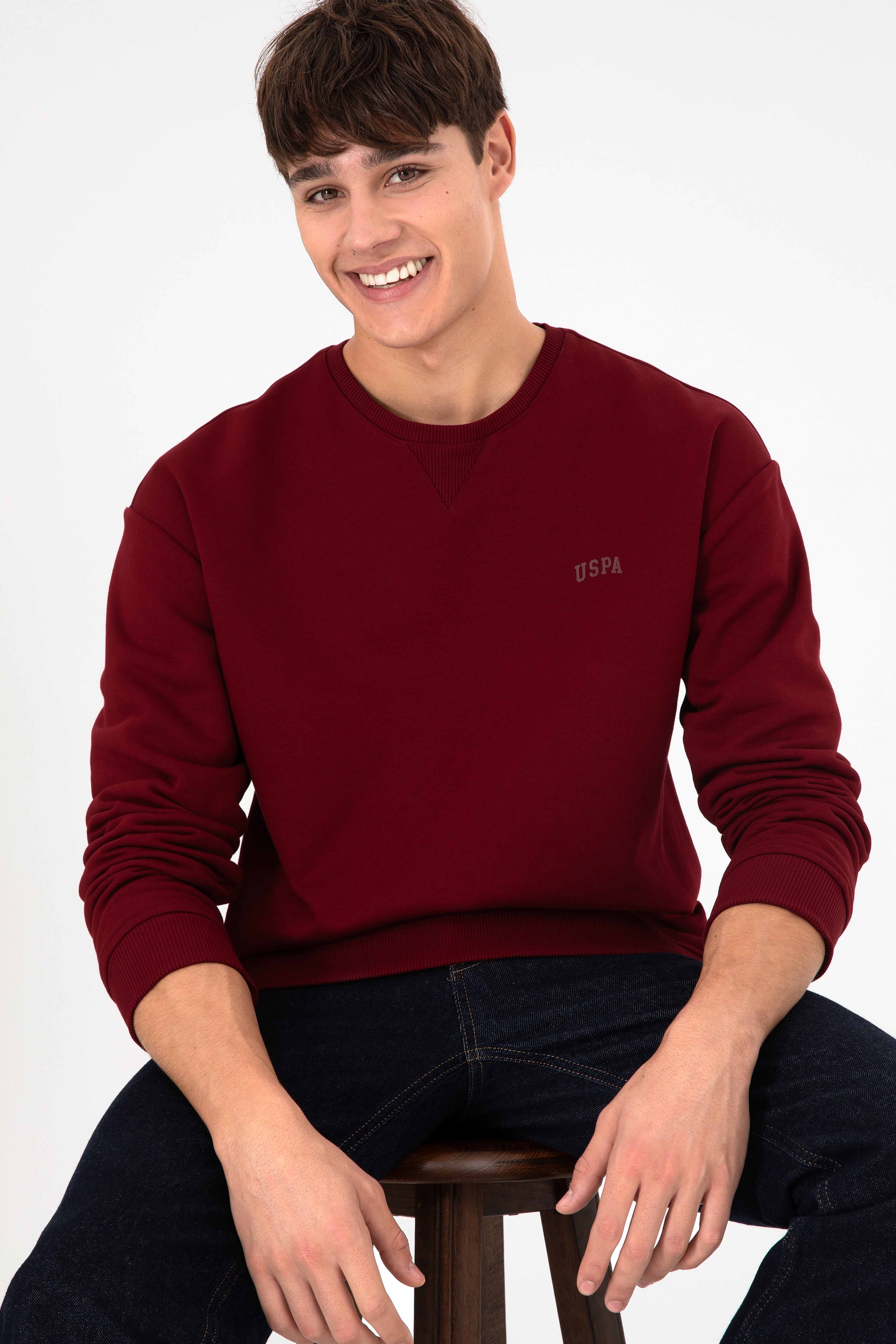 Erkek Bordo Basic Sweatshirt - Image 5