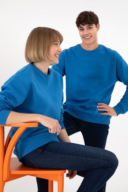 Erkek Bisiklet Yaka Kobalt Basic Şardonlu Sweatshirt