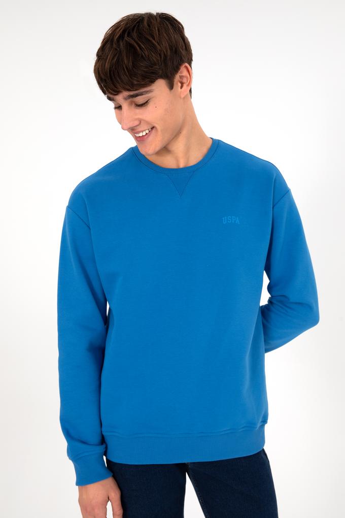 Erkek Bisiklet Yaka Kobalt Basic Şardonlu Sweatshirt