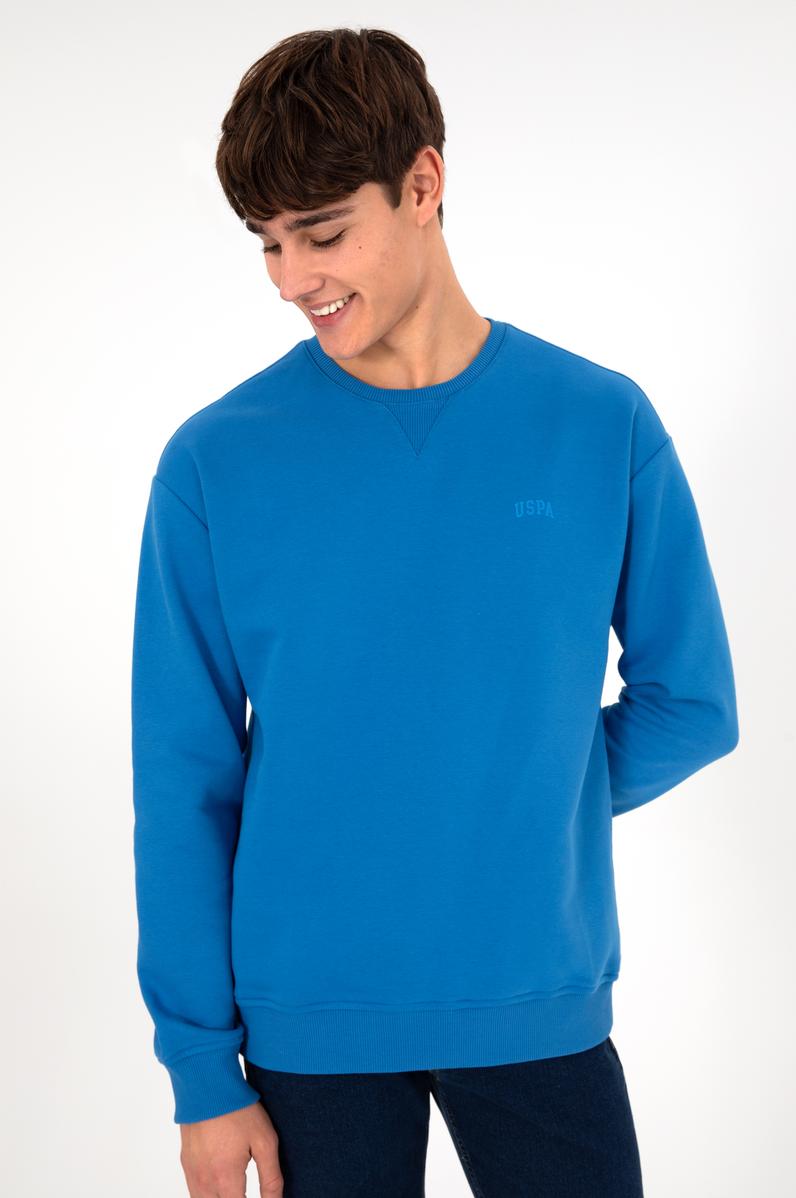 Erkek Bisiklet Yaka Kobalt Basic Şardonlu Sweatshirt