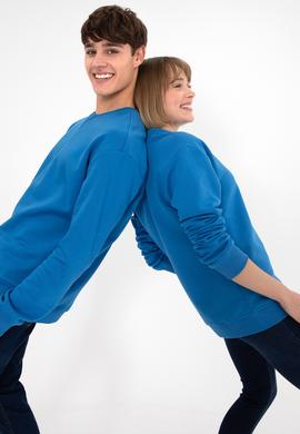 Erkek Bisiklet Yaka Kobalt Basic Şardonlu Sweatshirt - 50295148143