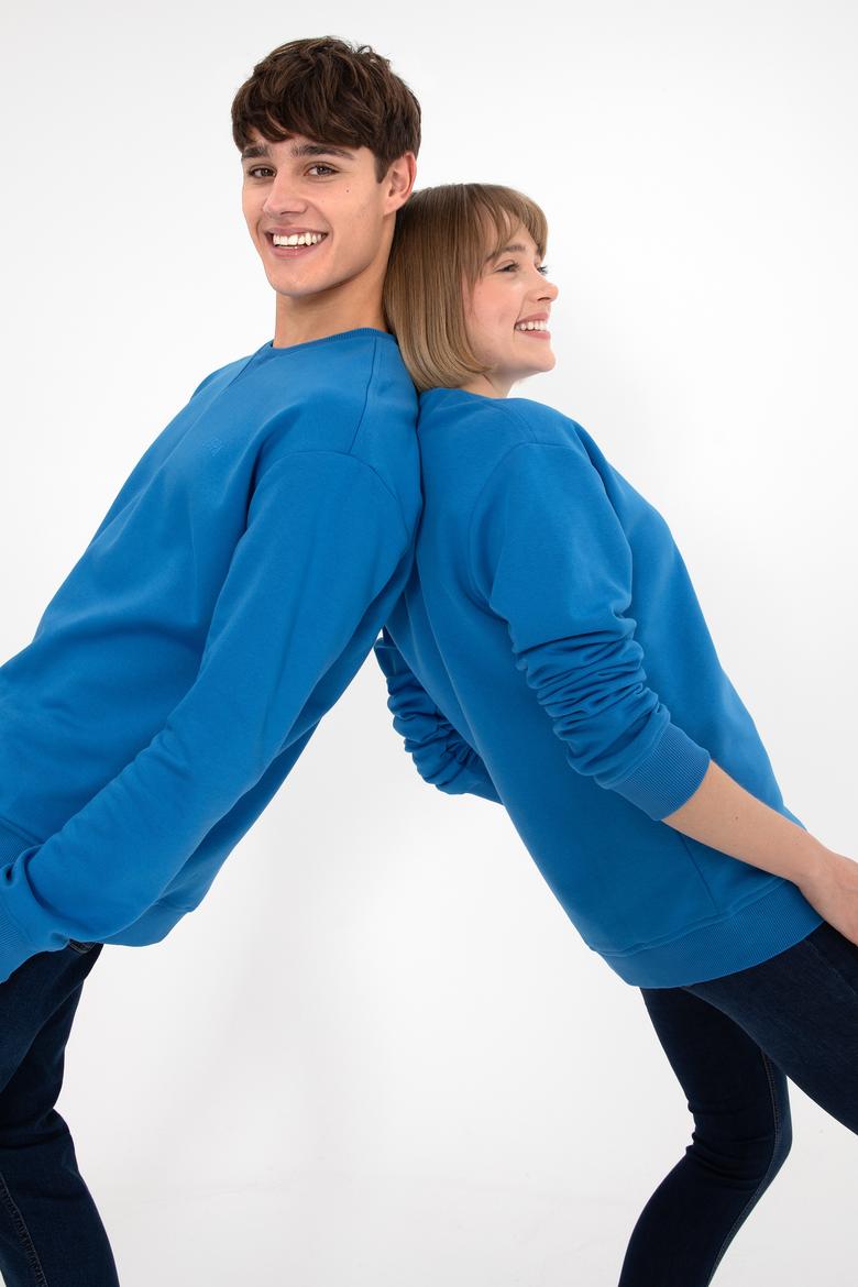 Erkek Bisiklet Yaka Kobalt Basic Şardonlu Sweatshirt - 50295148143