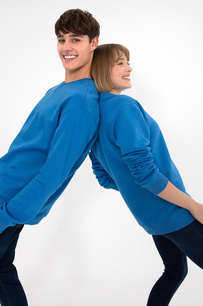 Erkek Bisiklet Yaka Kobalt Basic Şardonlu Sweatshirt