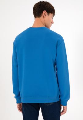 Erkek Bisiklet Yaka Kobalt Basic Şardonlu Sweatshirt - 50295148143