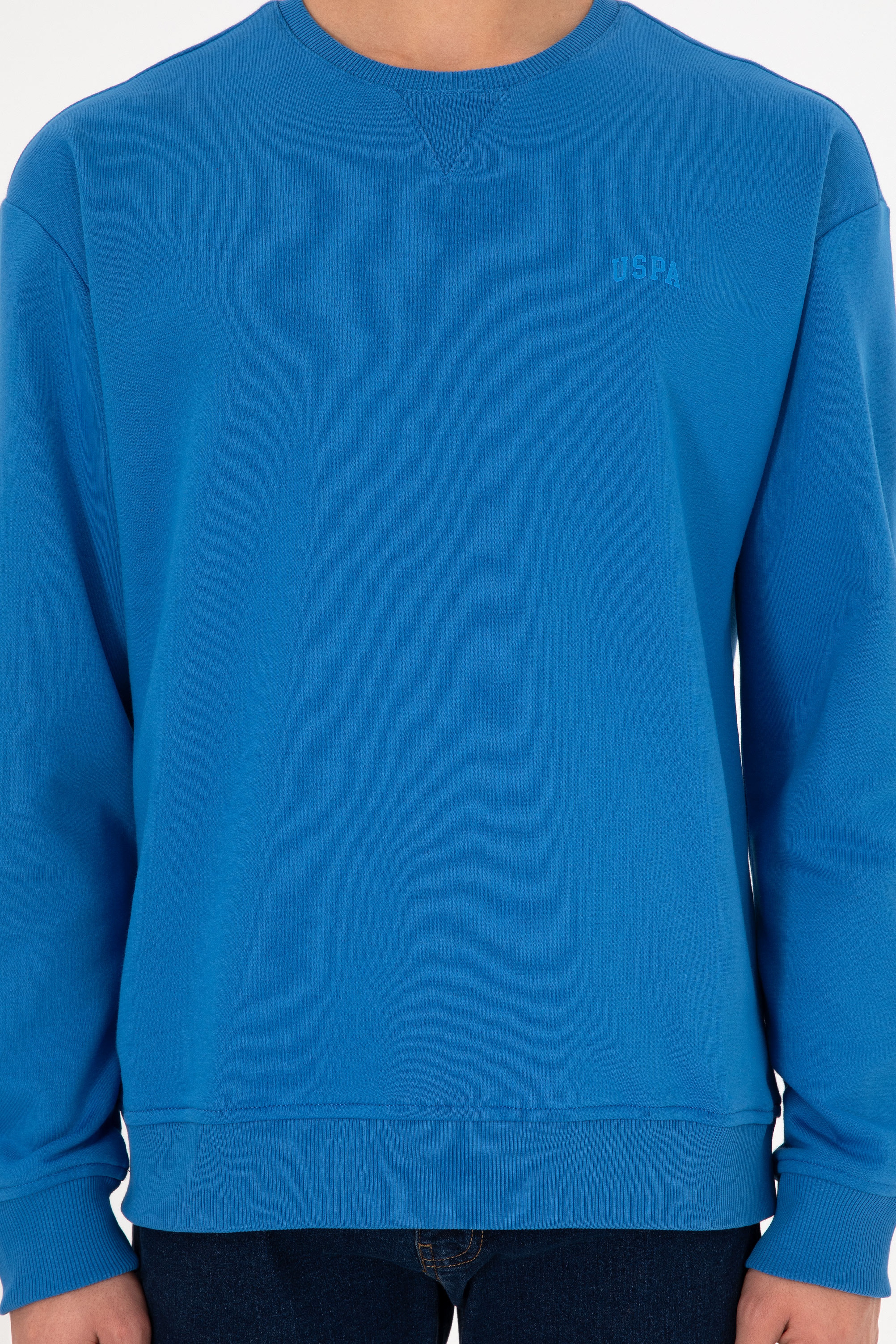Erkek Bisiklet Yaka Kobalt Basic Şardonlu Sweatshirt - Image 7