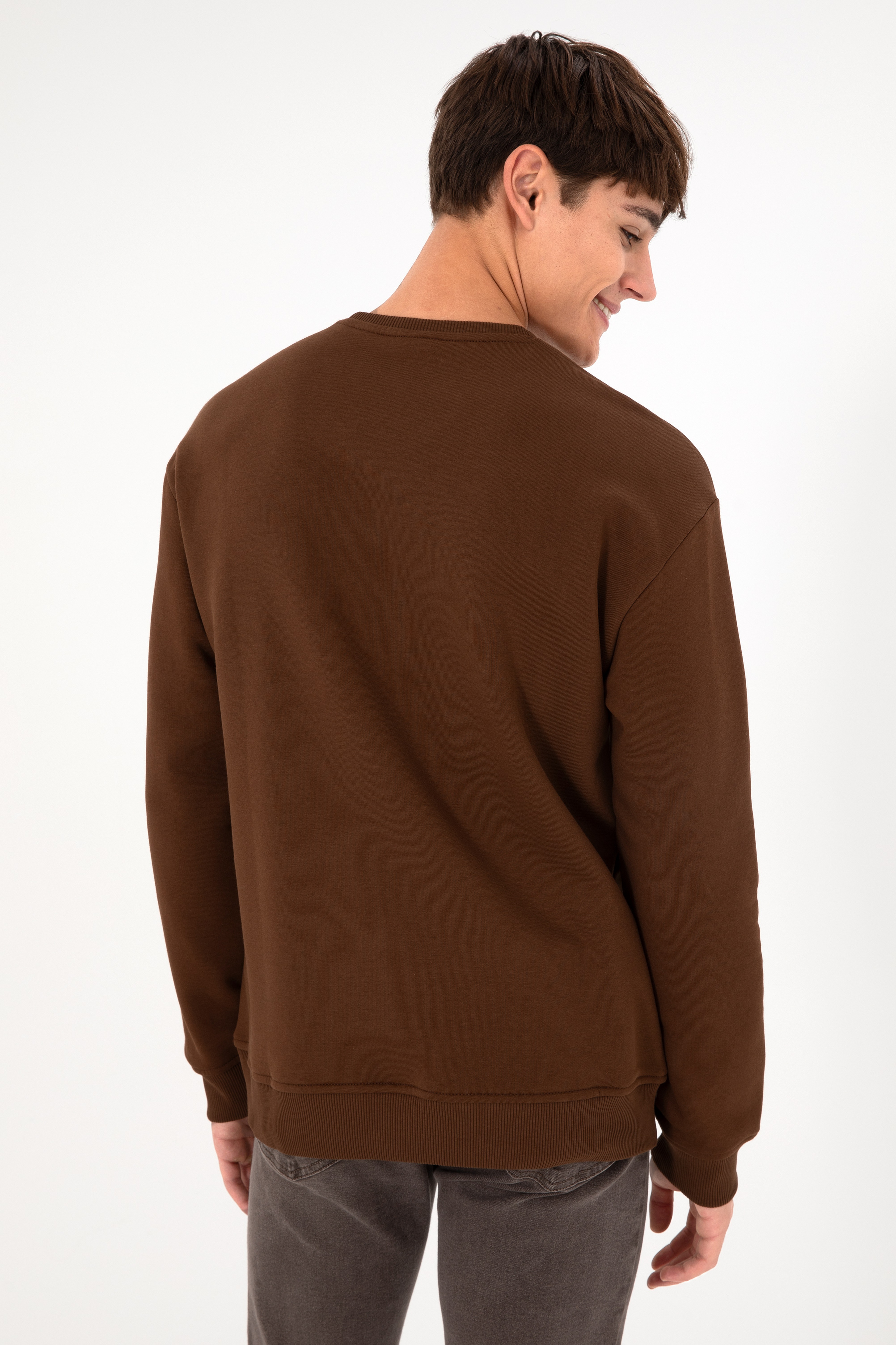 Erkek Kahverengi Basic Sweatshirt - Image 6