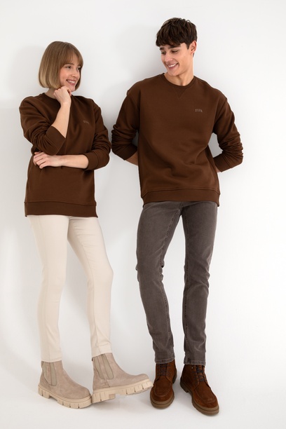 Erkek Kahverengi Basic Sweatshirt