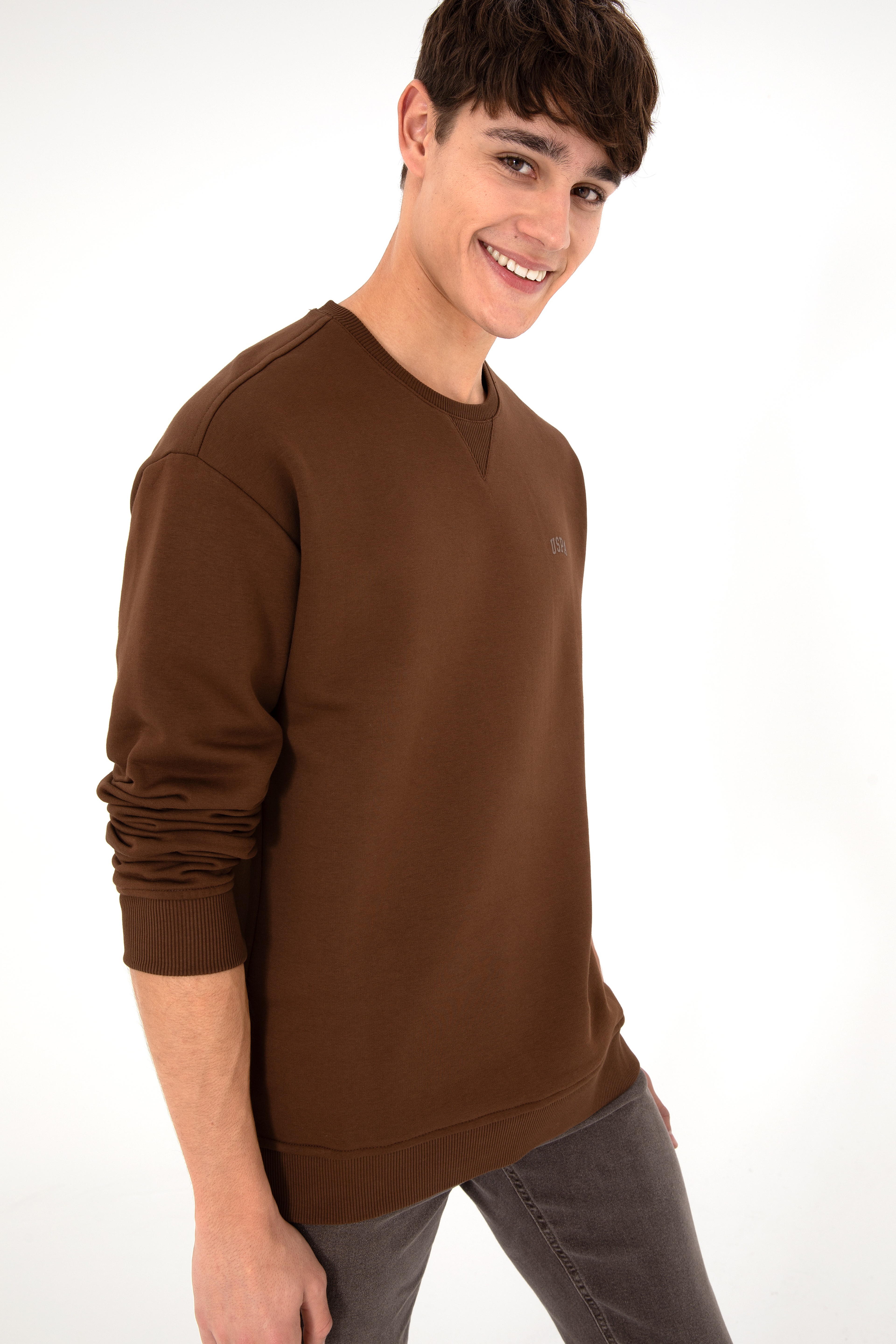 Erkek Kahverengi Basic Sweatshirt - Image 5