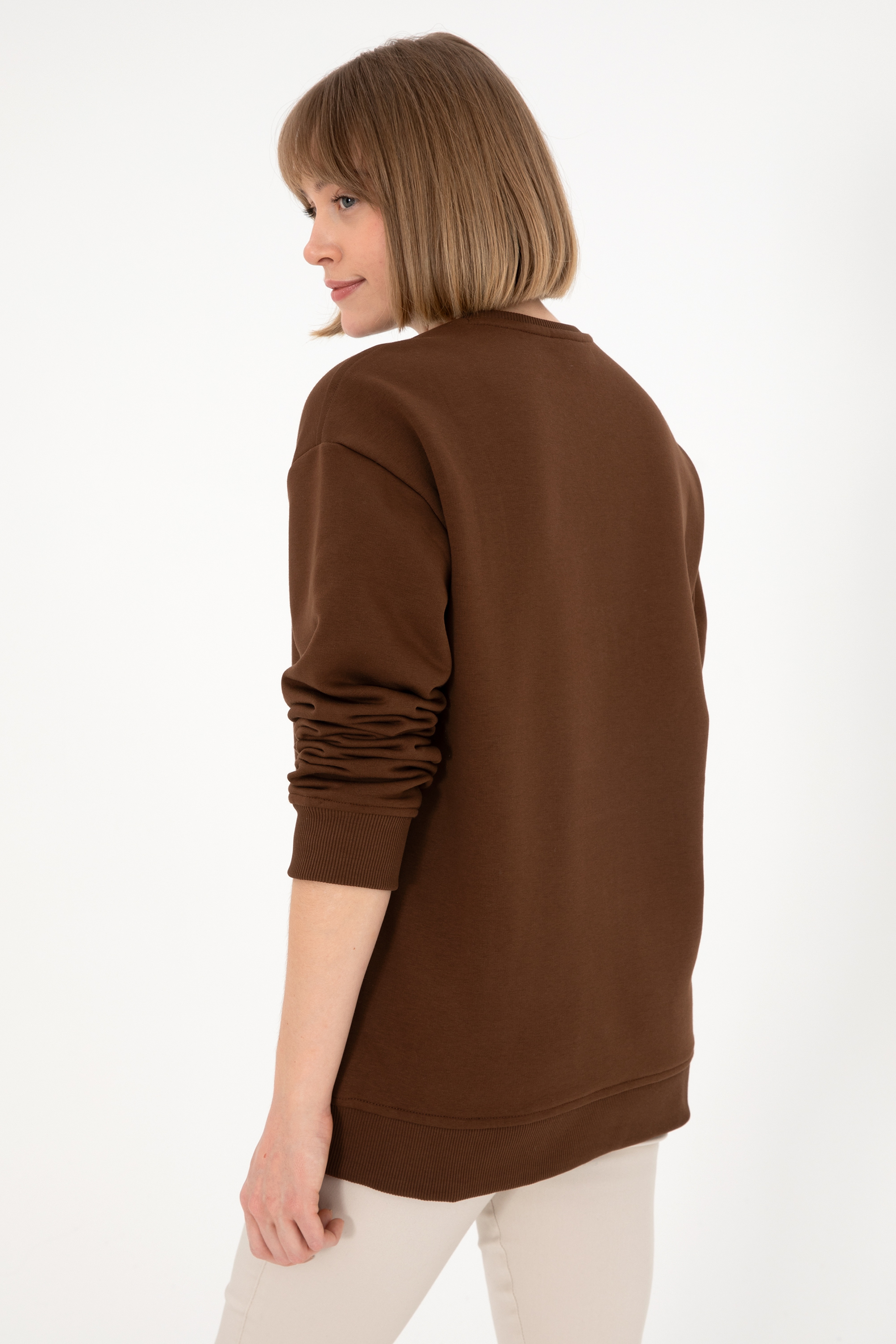 Erkek Kahverengi Basic Sweatshirt - Image 4