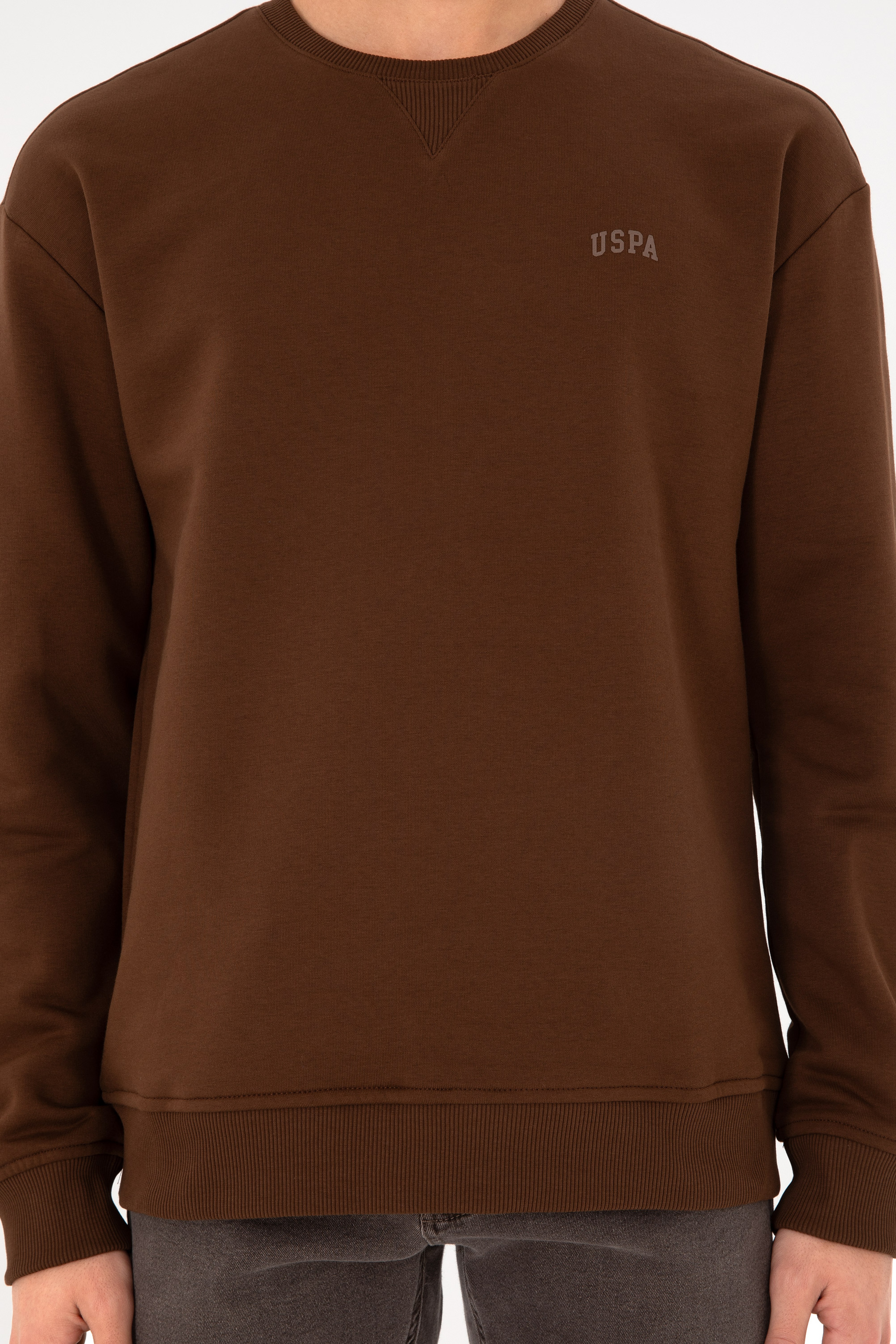 Erkek Kahverengi Basic Sweatshirt - Image 7