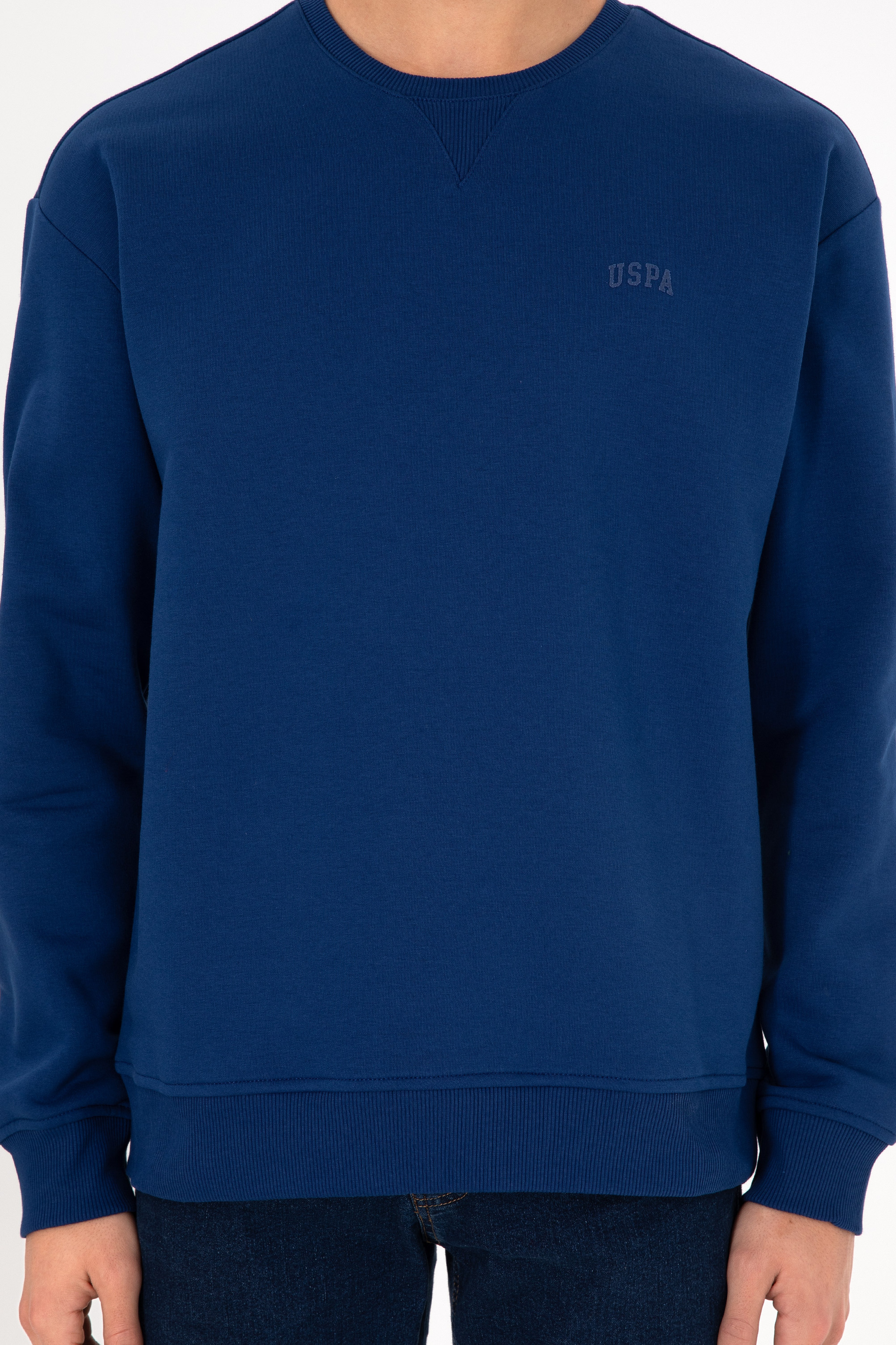 Erkek İndigo Basic Sweatshirt - Image 7