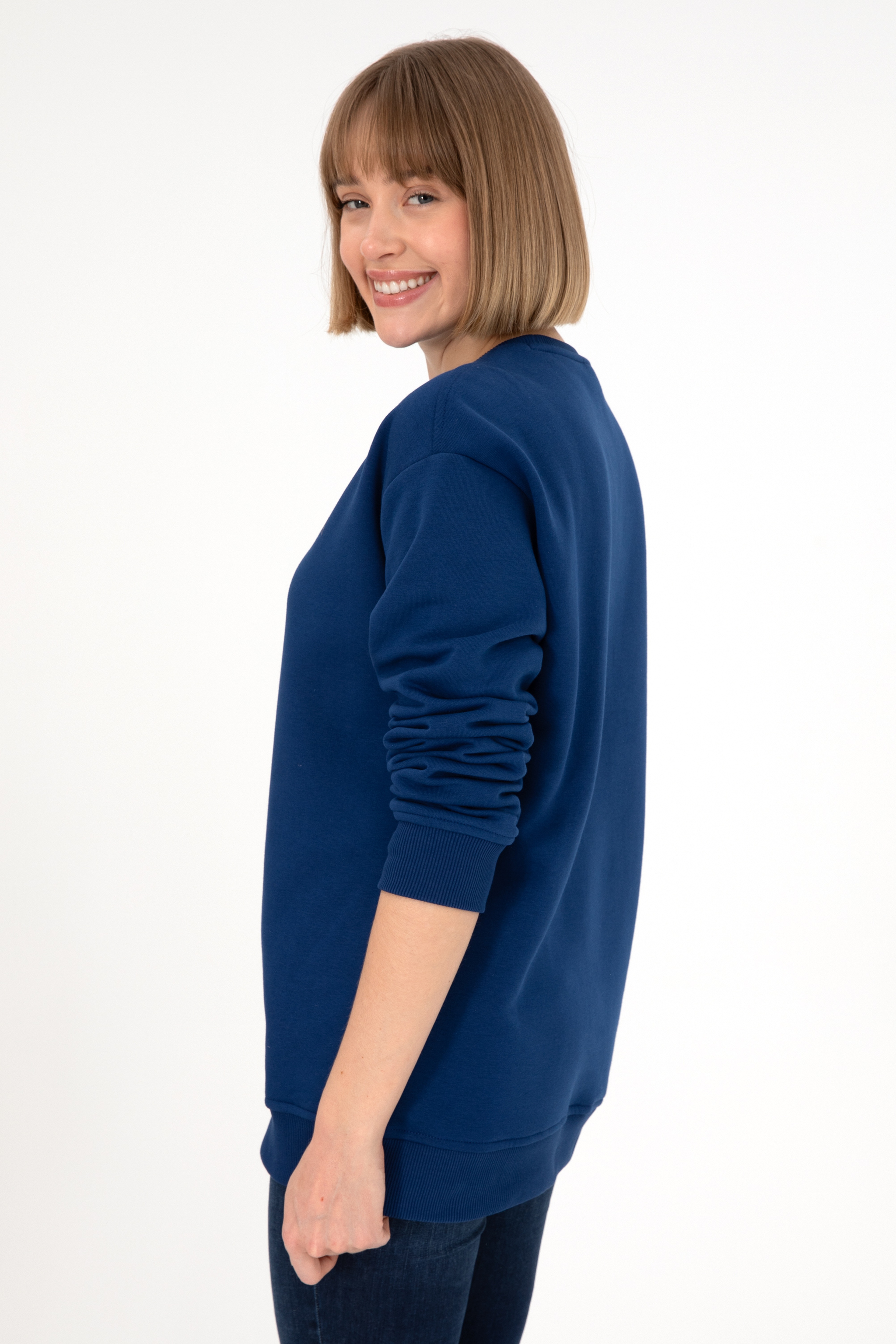 Erkek İndigo Basic Sweatshirt - Image 4