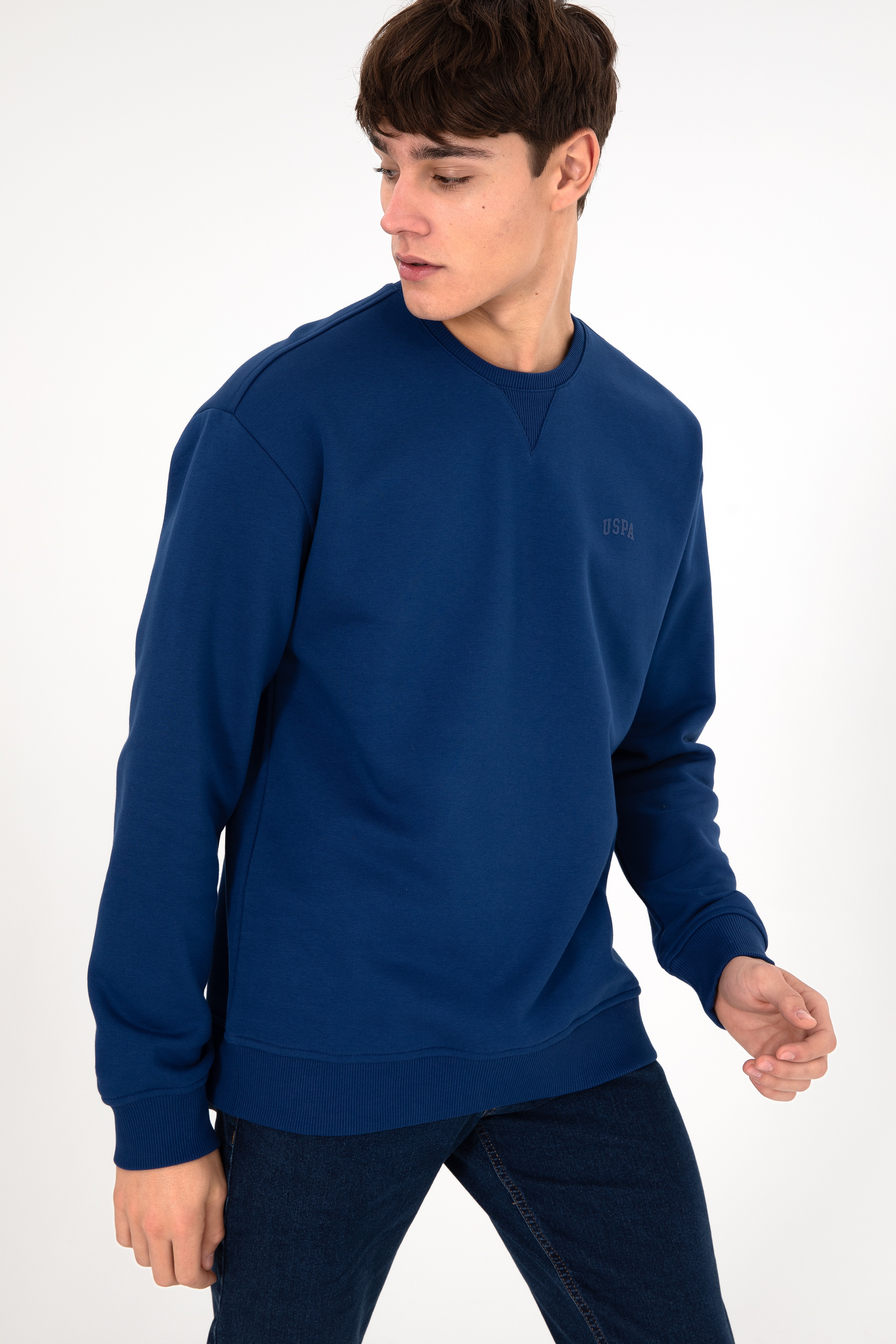 Erkek İndigo Basic Sweatshirt - Image 5