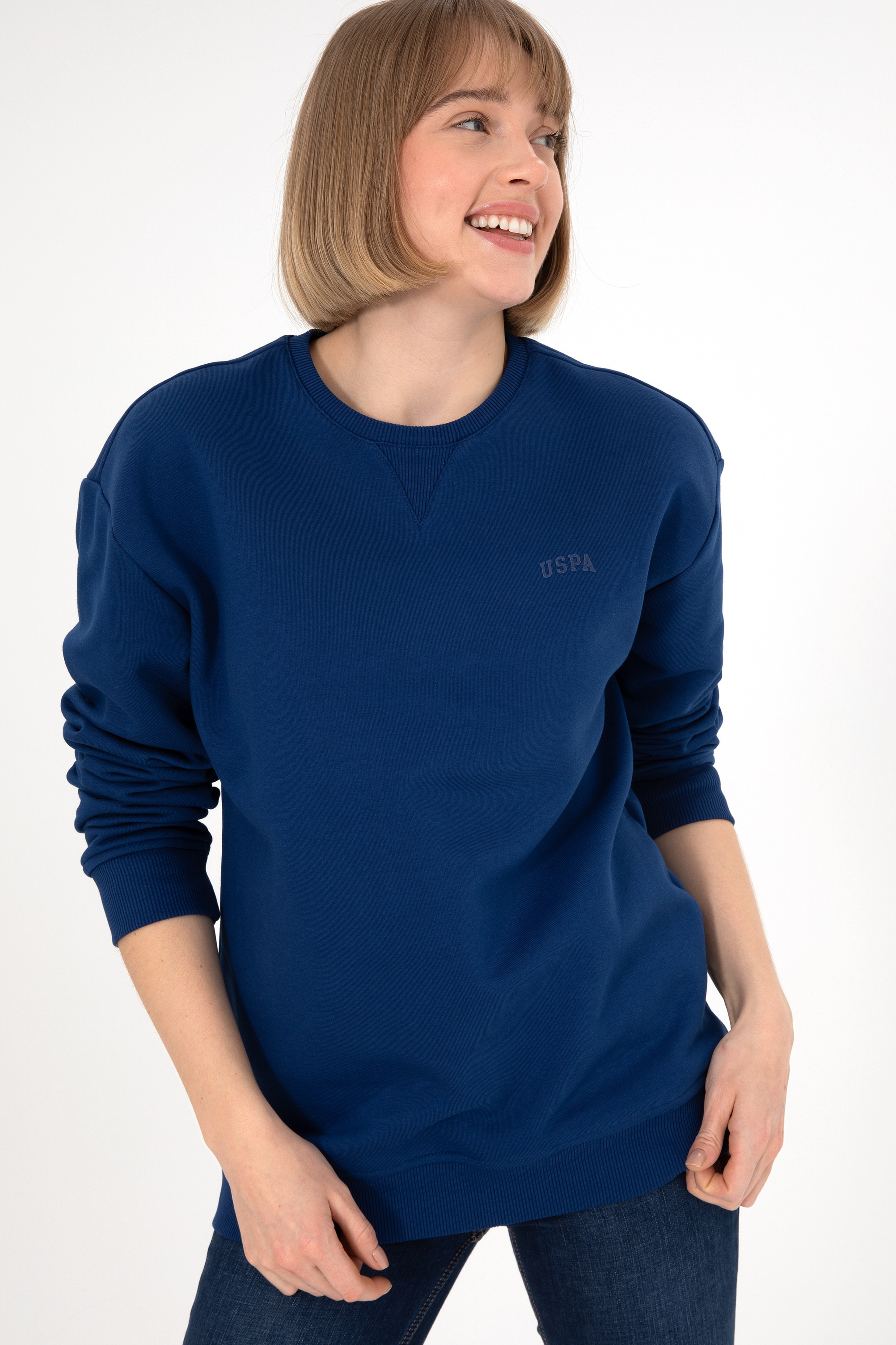 Erkek İndigo Basic Sweatshirt - Image 3