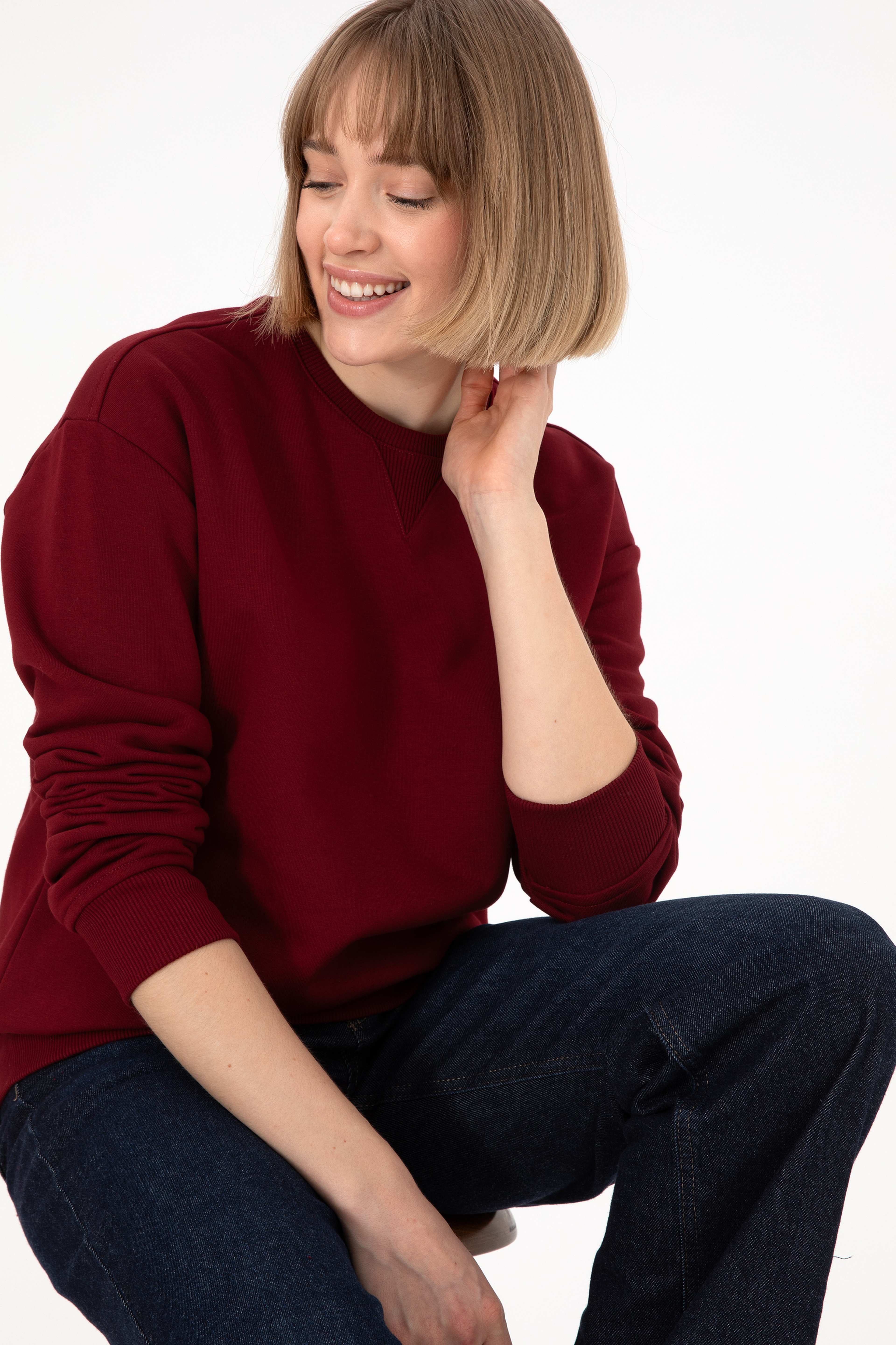 Erkek Bordo Basic Sweatshirt - Image 3