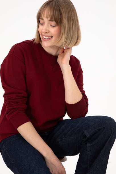 Erkek Bordo Basic Sweatshirt