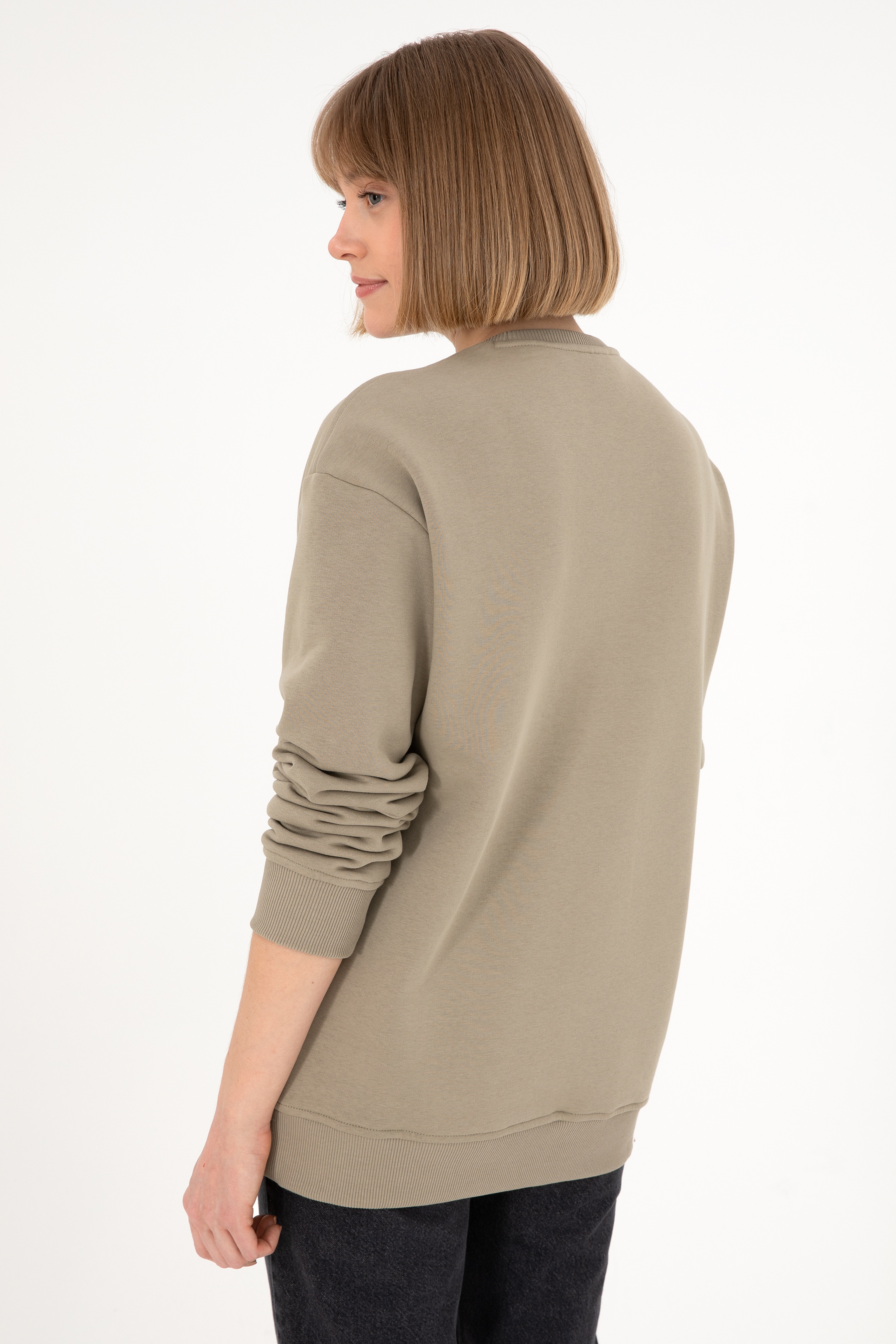Erkek Açık Haki Basic Sweatshirt
