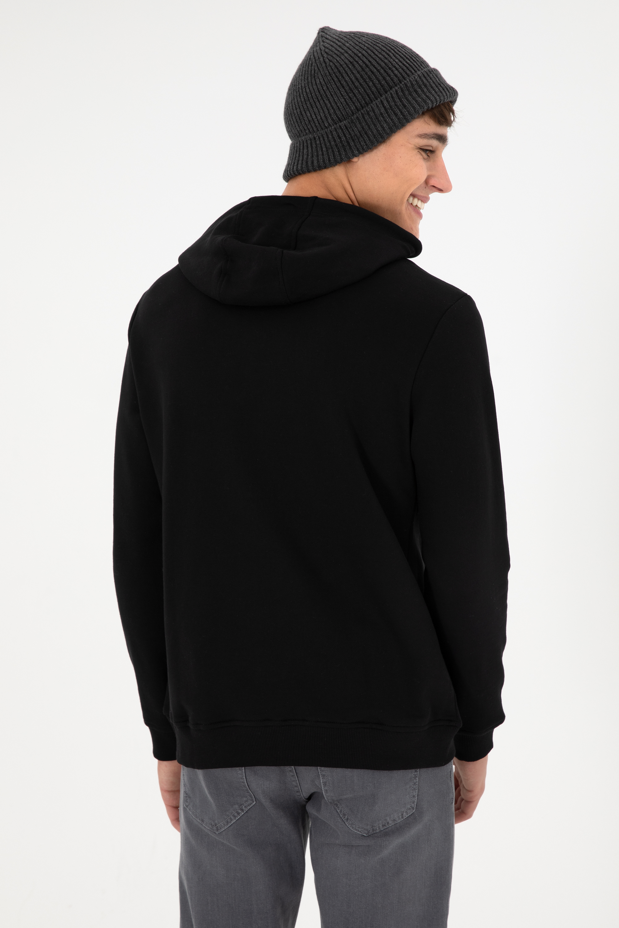 Erkek Siyah Basic Sweatshirt - Image 6