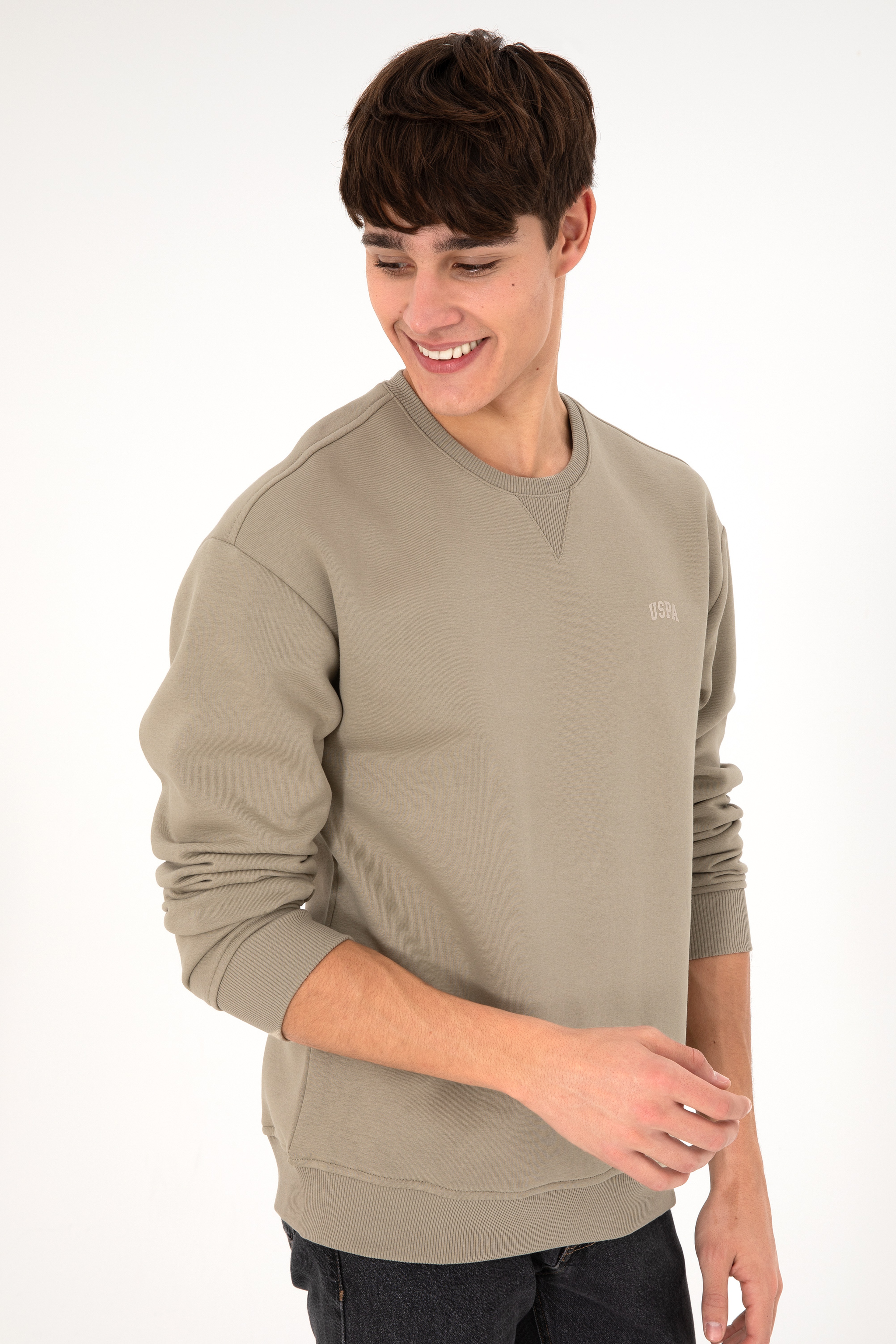 Erkek Açık Haki Basic Sweatshirt