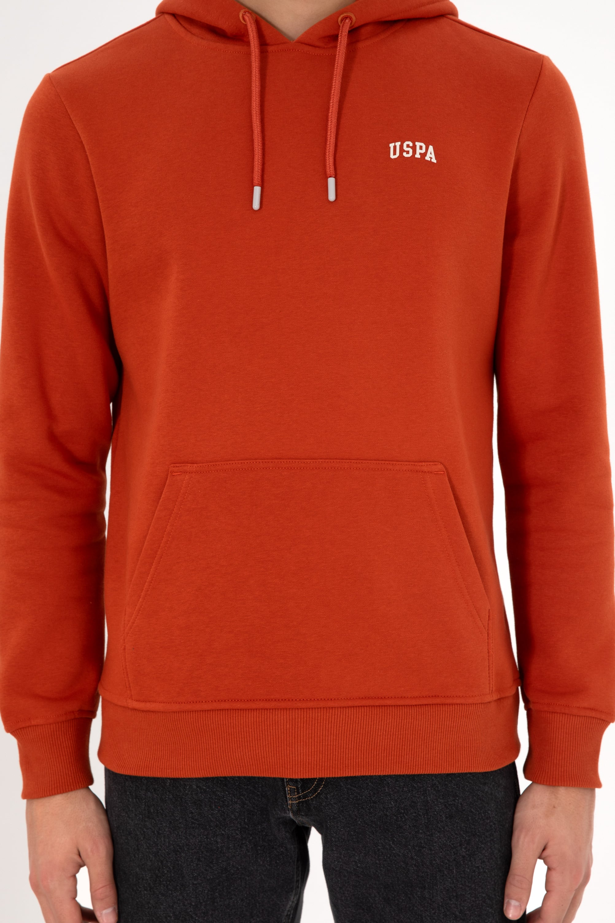 Erkek Kapüşonlu Kiremit Basic Şardonlu Sweatshirt
