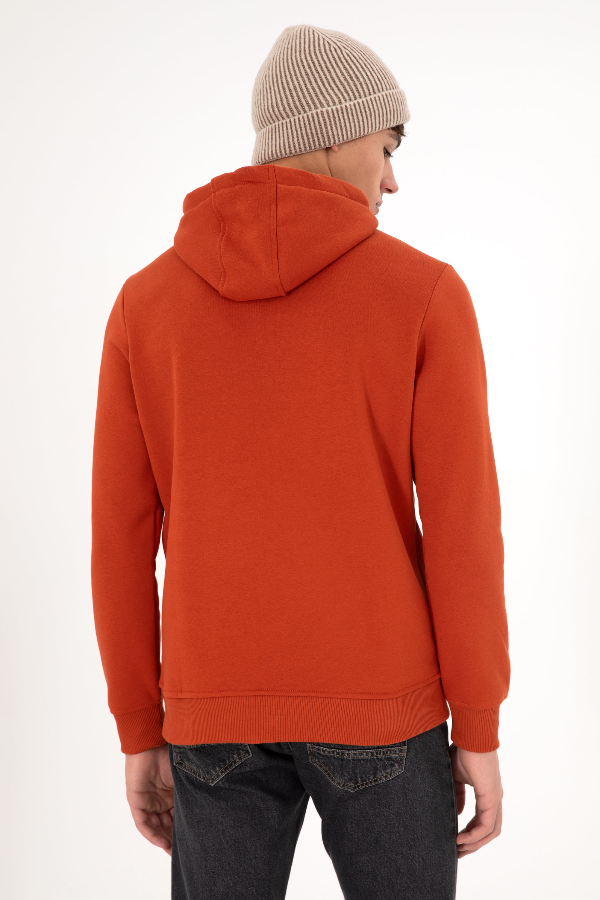Erkek Kapüşonlu Kiremit Basic Şardonlu Sweatshirt