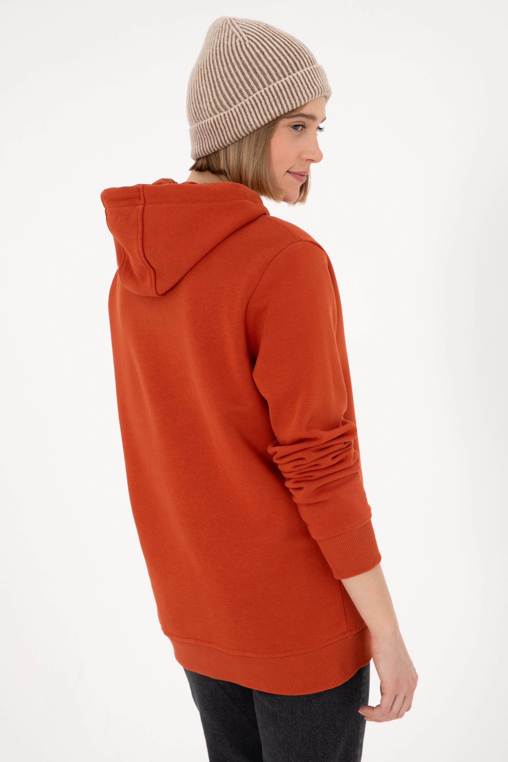 Erkek Kapüşonlu Kiremit Basic Şardonlu Sweatshirt - Image 5
