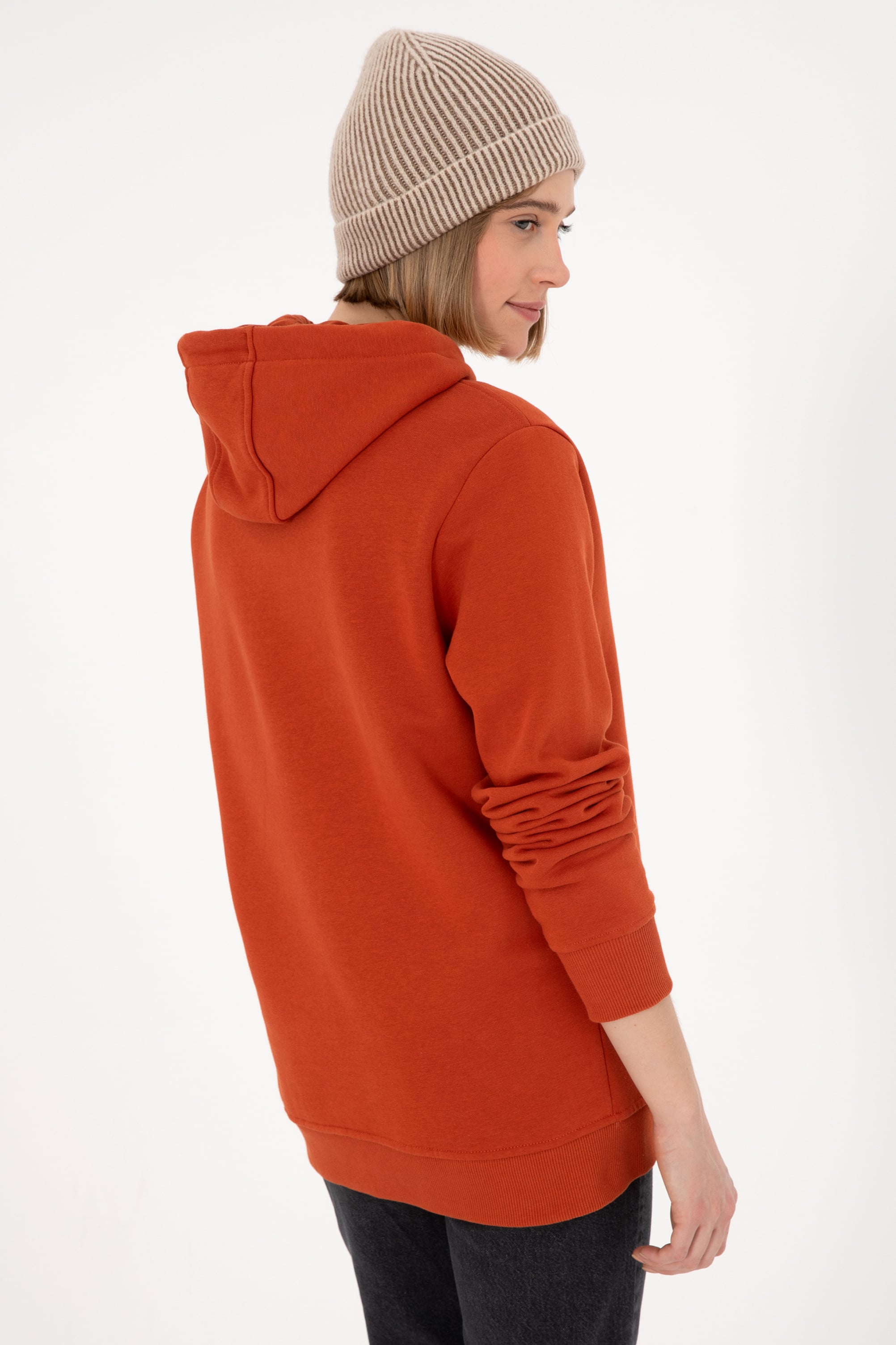 Erkek Kapüşonlu Kiremit Basic Şardonlu Sweatshirt