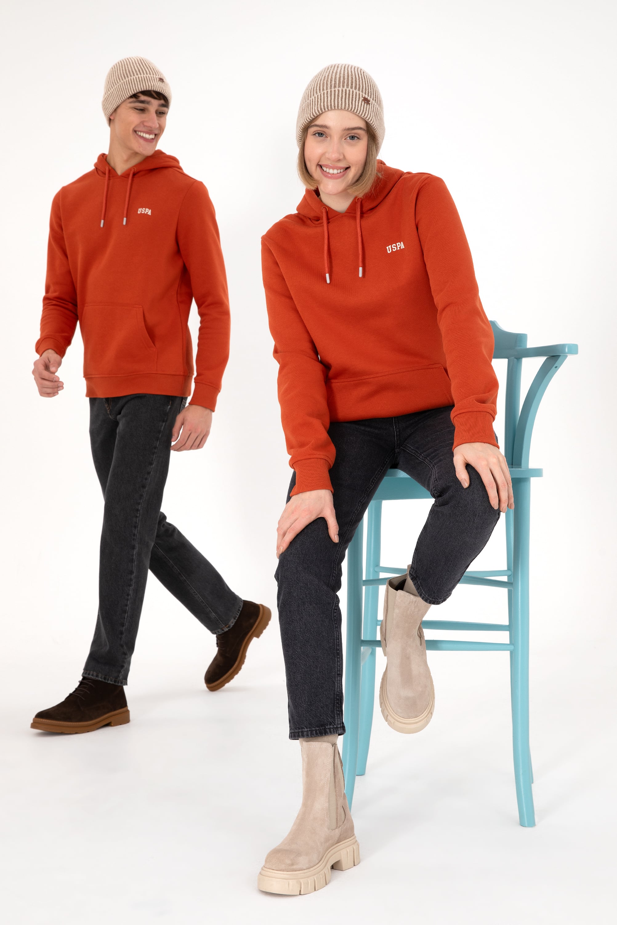 Erkek Kapüşonlu Kiremit Basic Şardonlu Sweatshirt - Image 3