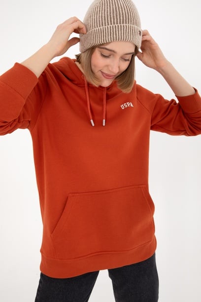 Erkek Kapüşonlu Kiremit Basic Şardonlu Sweatshirt
