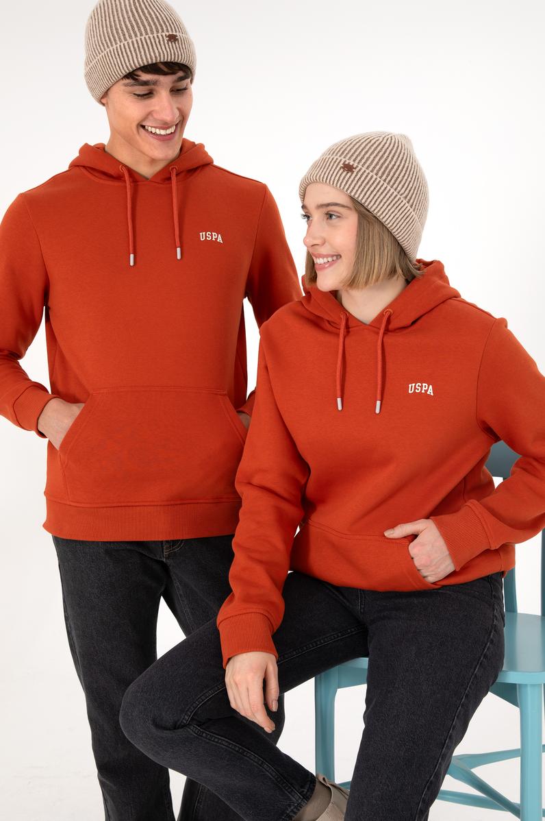 Erkek Kapüşonlu Kiremit Basic Şardonlu Sweatshirt