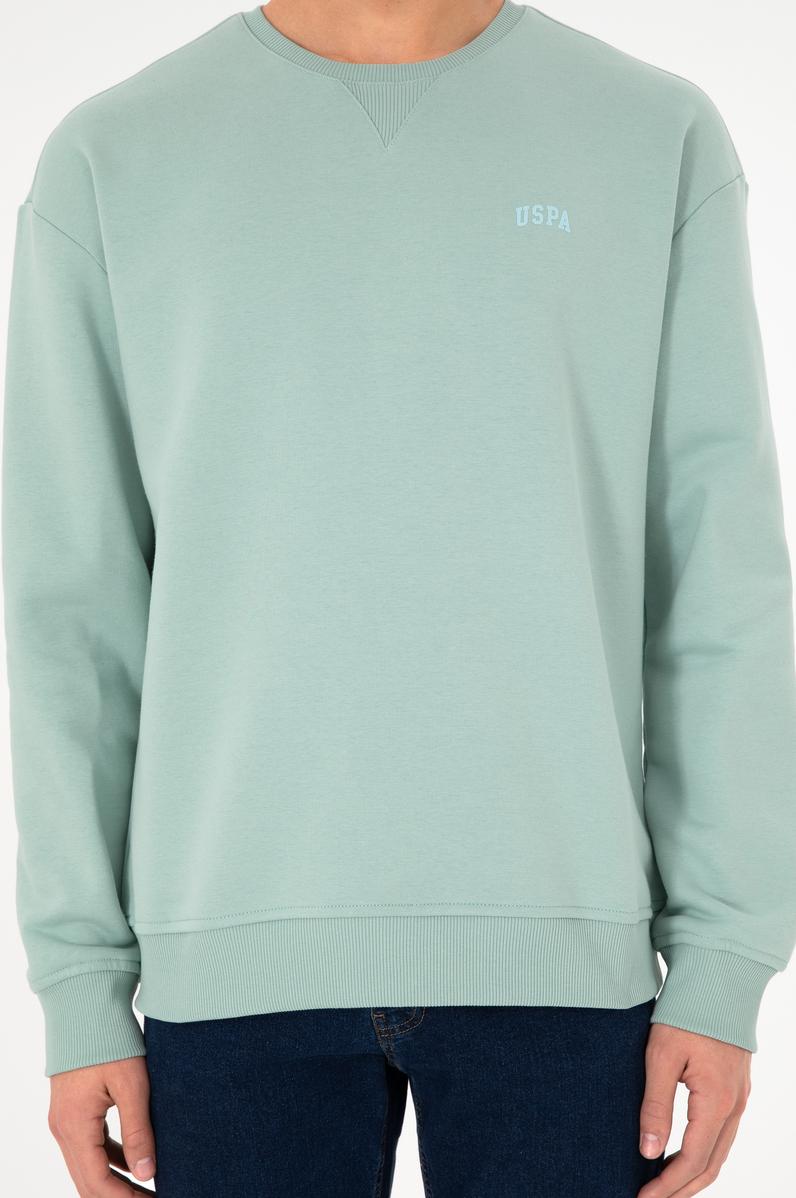 Erkek Bisiklet Yaka Su Yeşili Basic Şardonlu Sweatshirt