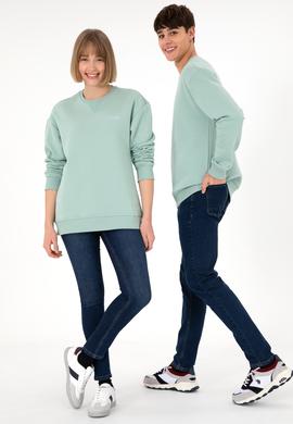 Erkek Bisiklet Yaka Su Yeşili Basic Şardonlu Sweatshirt - 50295148103