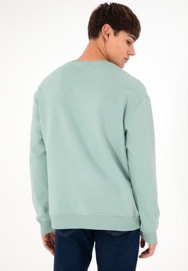 Erkek Bisiklet Yaka Su Yeşili Basic Şardonlu Sweatshirt - 50295148103
