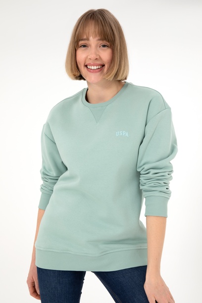 Erkek Bisiklet Yaka Su Yeşili Basic Şardonlu Sweatshirt