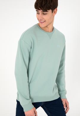 Erkek Bisiklet Yaka Su Yeşili Basic Şardonlu Sweatshirt - 50295148103