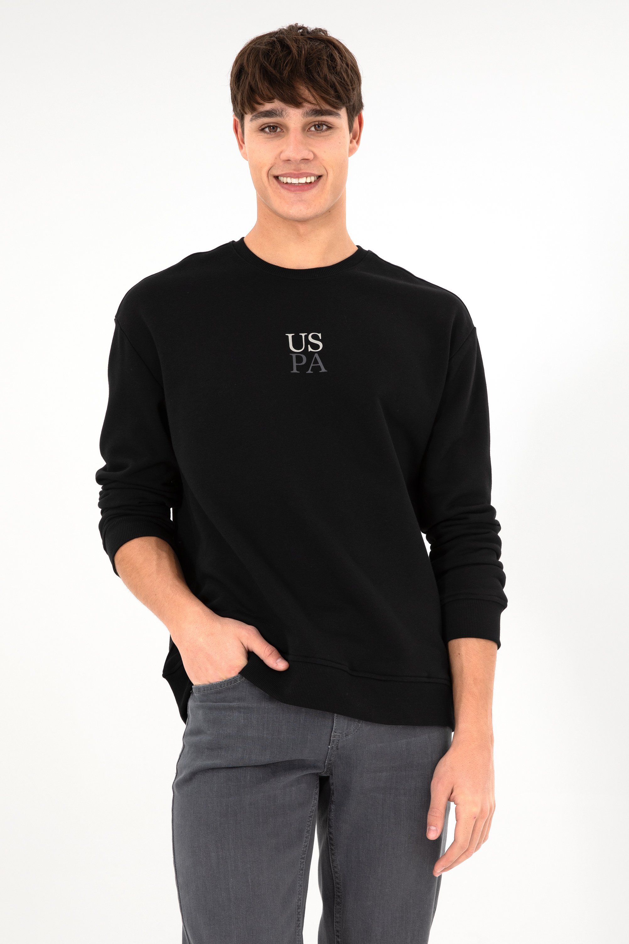Erkek Comfort Fit Bisiklet Yaka Siyah Basic Sweatshirt - Image 5