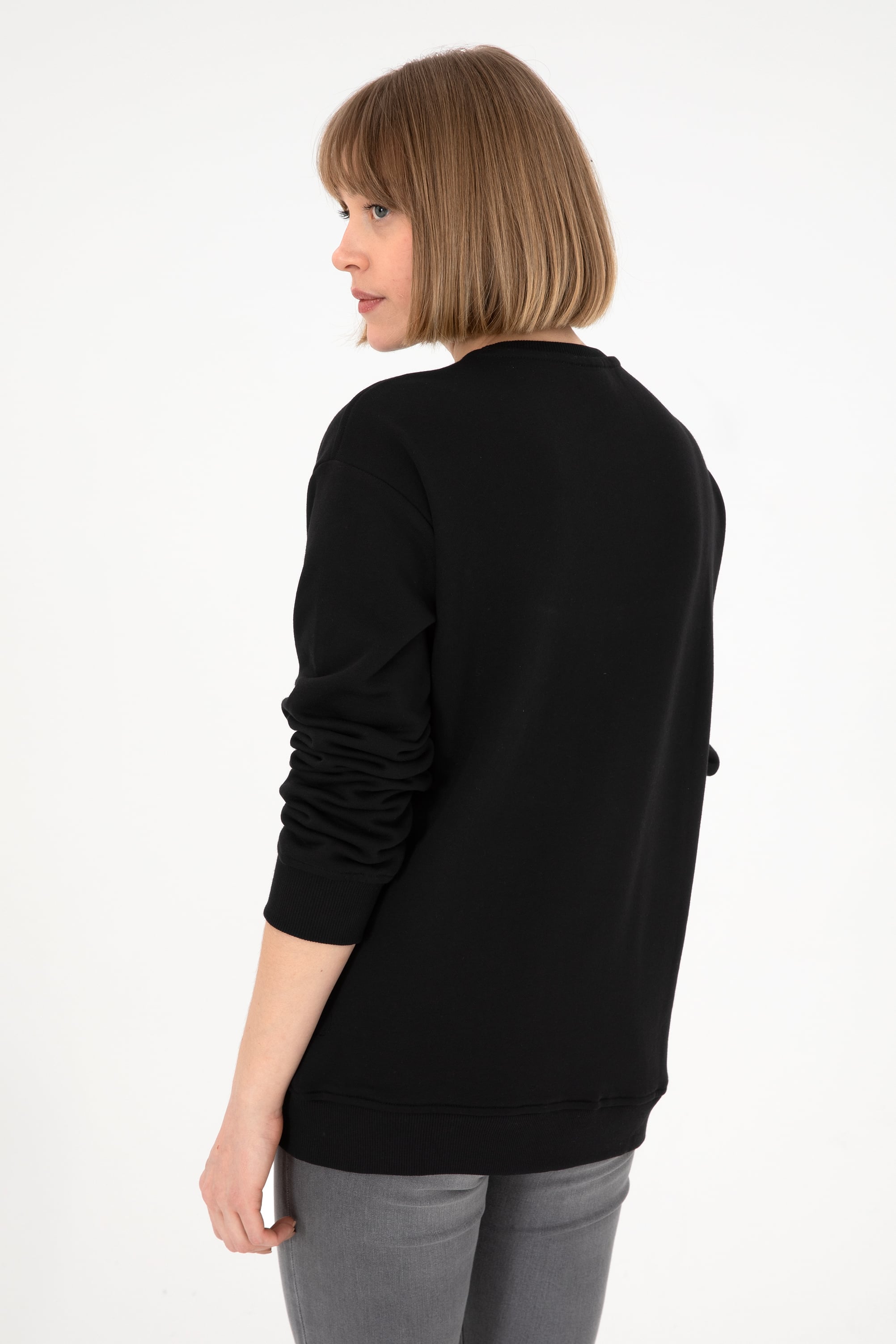 Erkek Comfort Fit Bisiklet Yaka Siyah Basic Sweatshirt