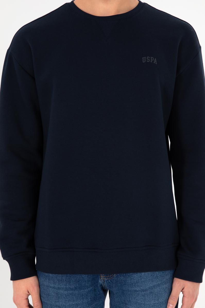 Erkek Bisiklet Yaka Lacivert Basic Şardonlu Sweatshirt