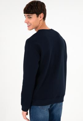 Erkek Bisiklet Yaka Lacivert Basic Şardonlu Sweatshirt - 50295148087