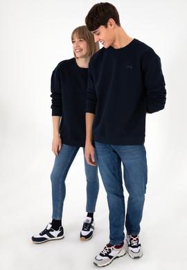 Erkek Bisiklet Yaka Lacivert Basic Şardonlu Sweatshirt - 50295148087