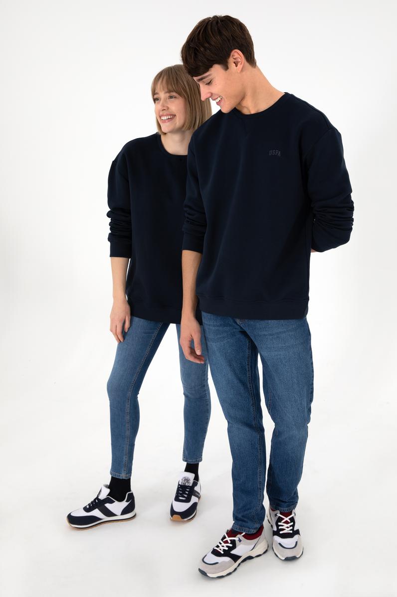 Erkek Bisiklet Yaka Lacivert Basic Şardonlu Sweatshirt