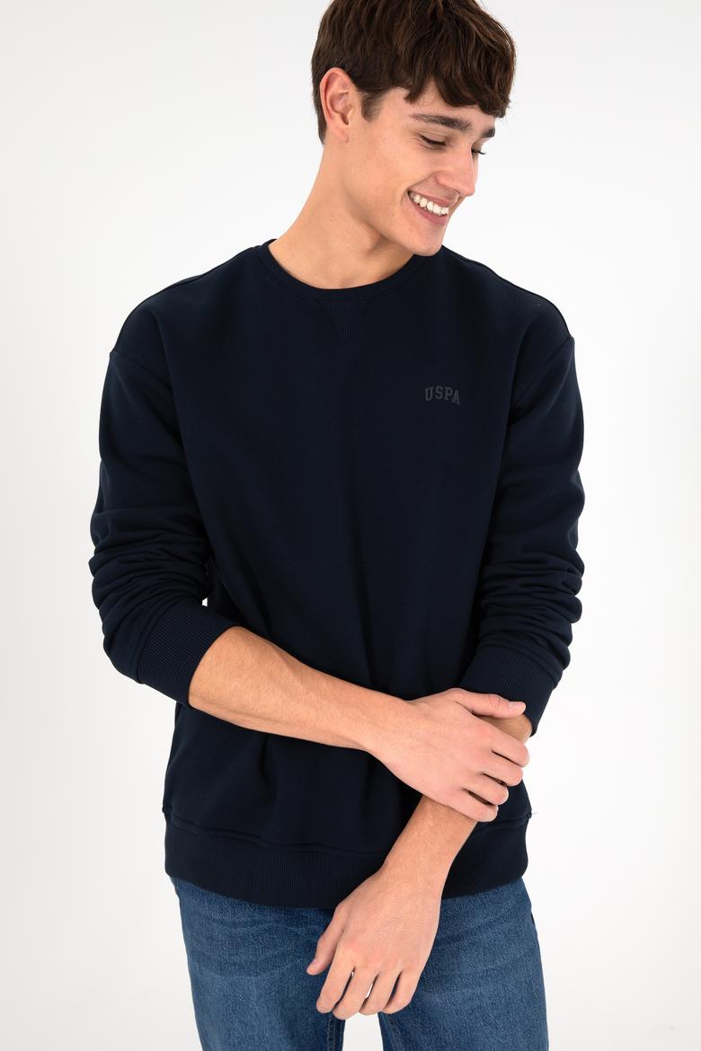 Erkek Bisiklet Yaka Lacivert Basic Şardonlu Sweatshirt - 50295148087