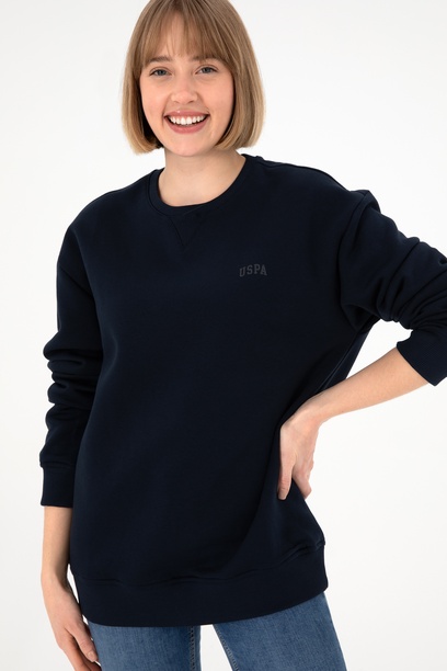 Erkek Bisiklet Yaka Lacivert Basic Şardonlu Sweatshirt